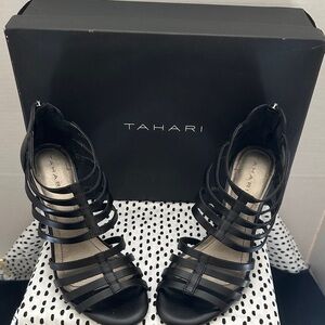 Tahari Black Strappy Cage Heels
